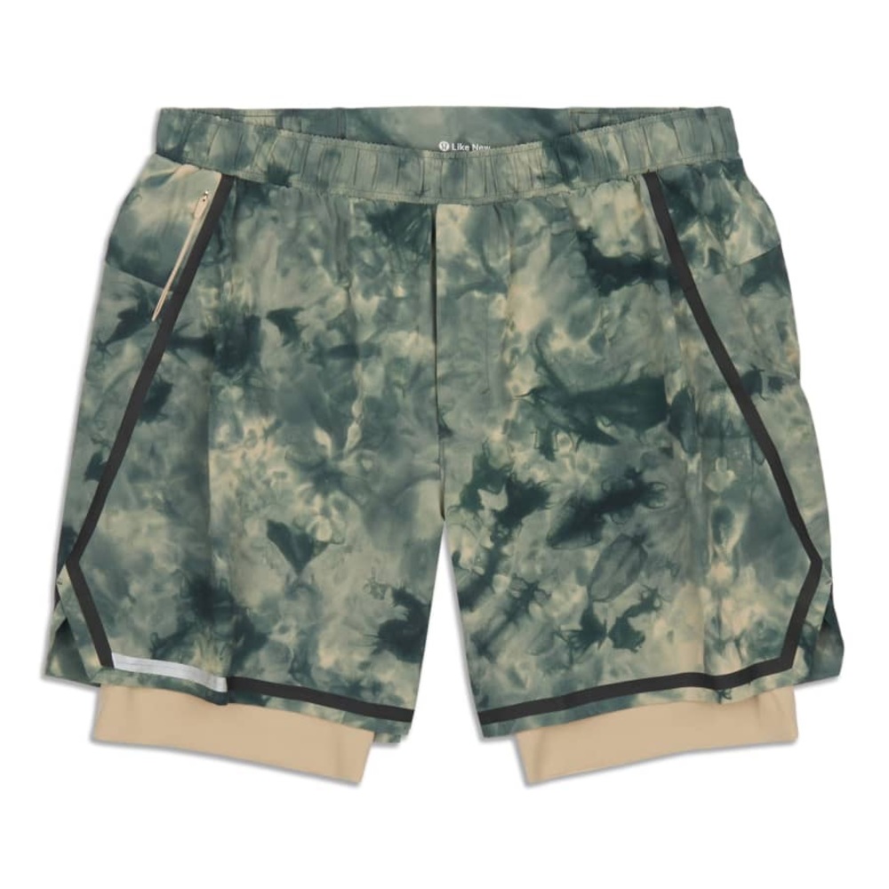 lululemon - surge lined shorts (green / tan tidal dye)